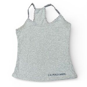 U.S. Polo Assn Small Gray Racerback Cami Lace Trim Tank Top